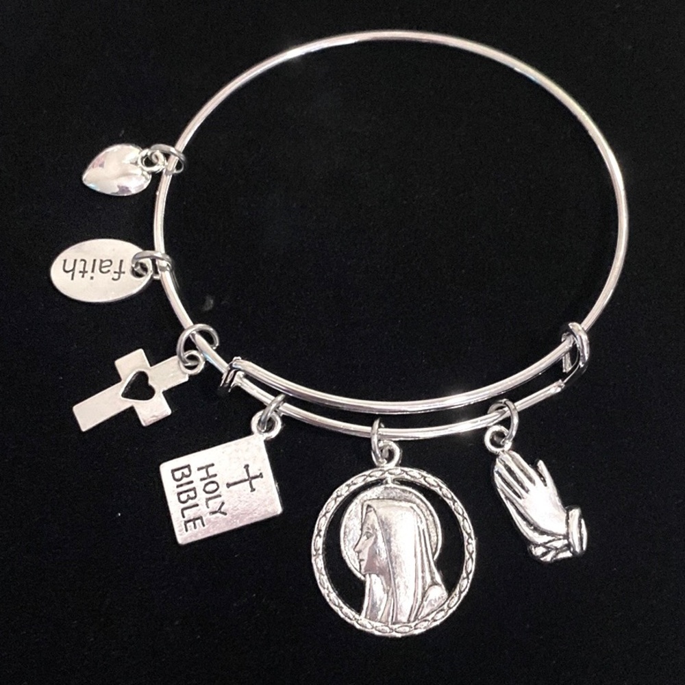 Religious Bracelet Prayer Bible Faith Mother Mary Cross May Be Personalized